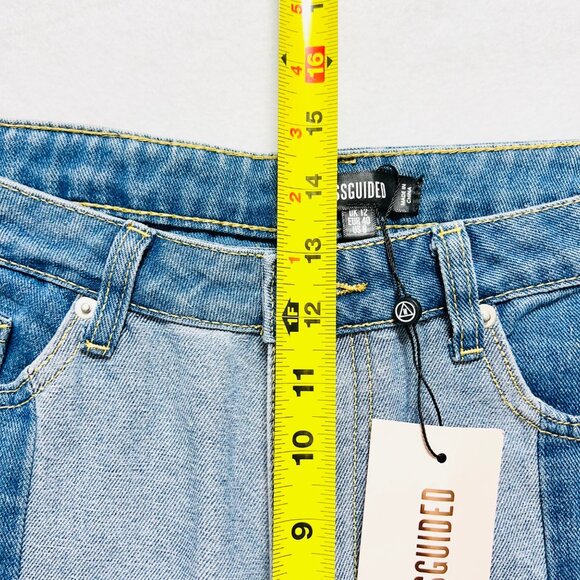 Missguided Women Colourblock Wrath Straight Leg Blue Denim Jean Sz 8 Raw Hem NWT - Picture 10 of 11